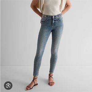 Express Mid Rise Light Wash Horsebit Skinny Jeans